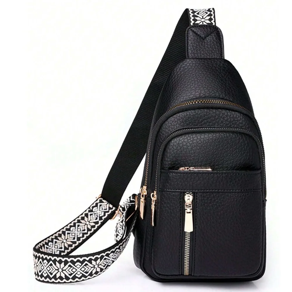 Luxe Pebbled Vegan Leather Zip up Crossbody Shoulder Bag - Picture 5 of 10